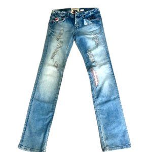 PARASUCO JEWELED SEQUENCED DISTRESSED BOOTCUT STONEWASHED JEANS SIZE 30